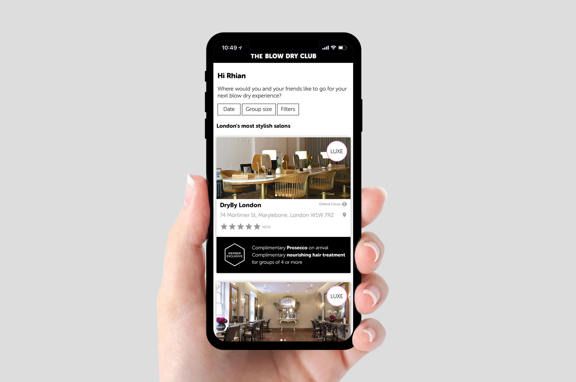The Blow Dry Club App Screen Design