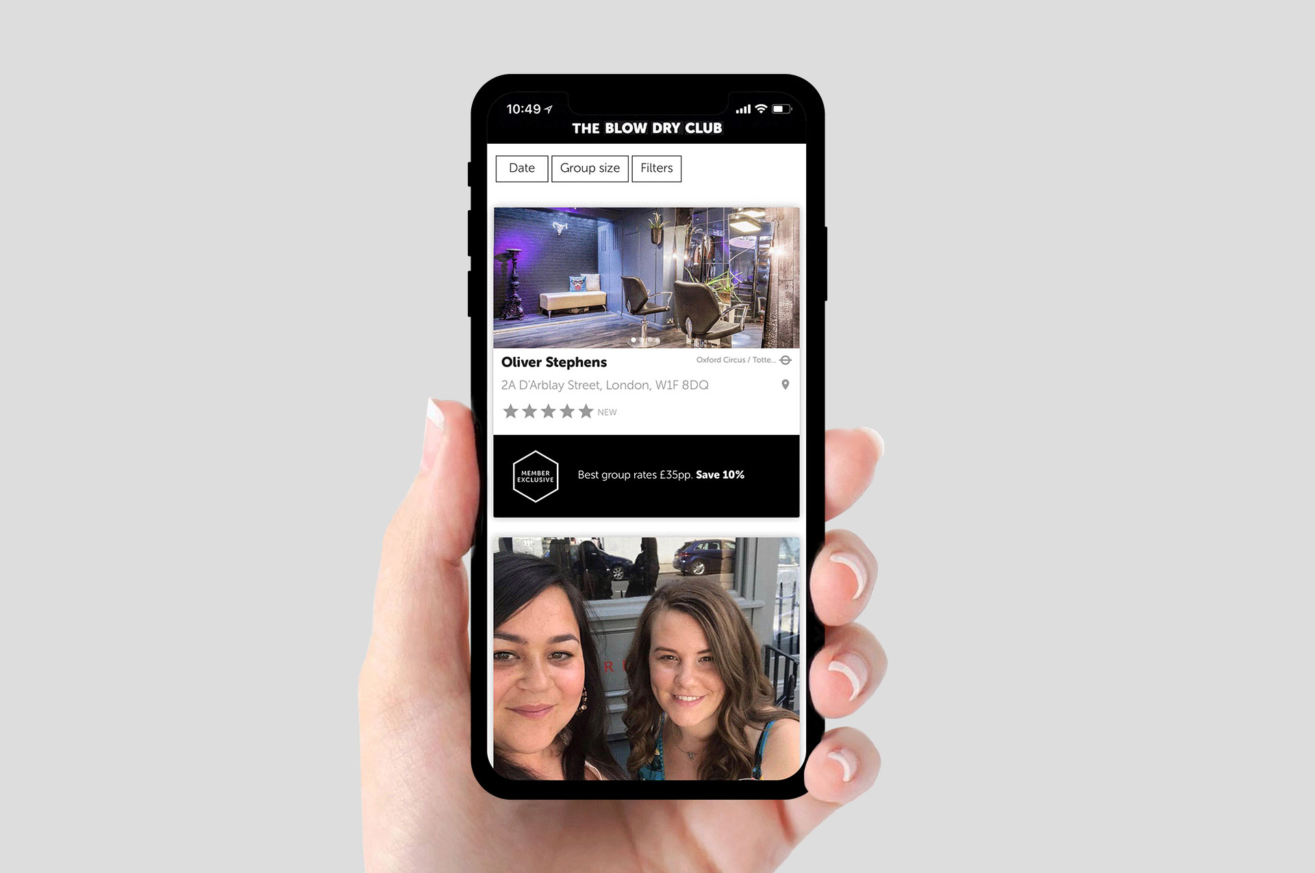 The Blow Dry Club App Screen Design