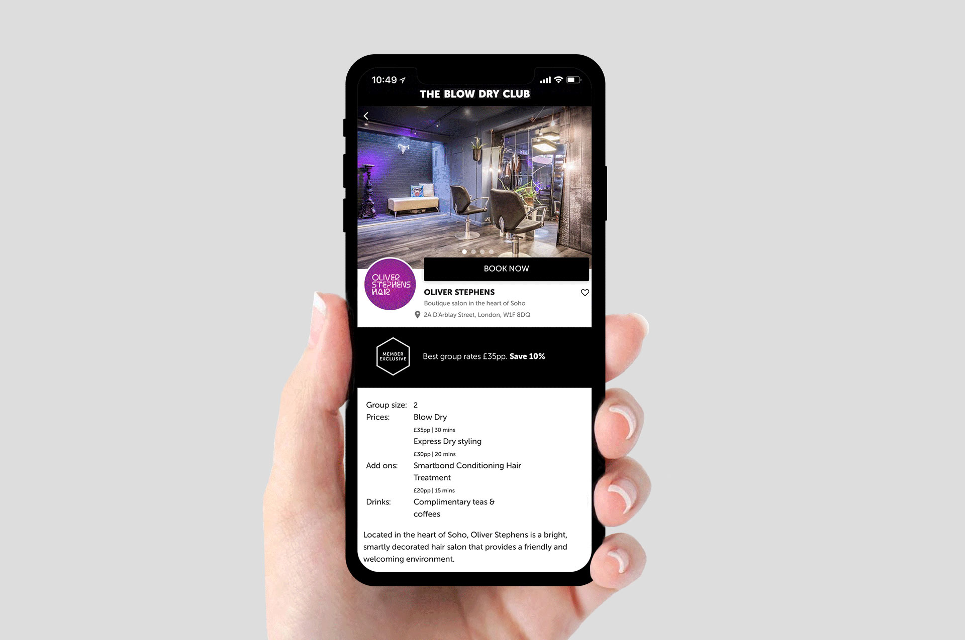 The Blow Dry Club App Screen Design