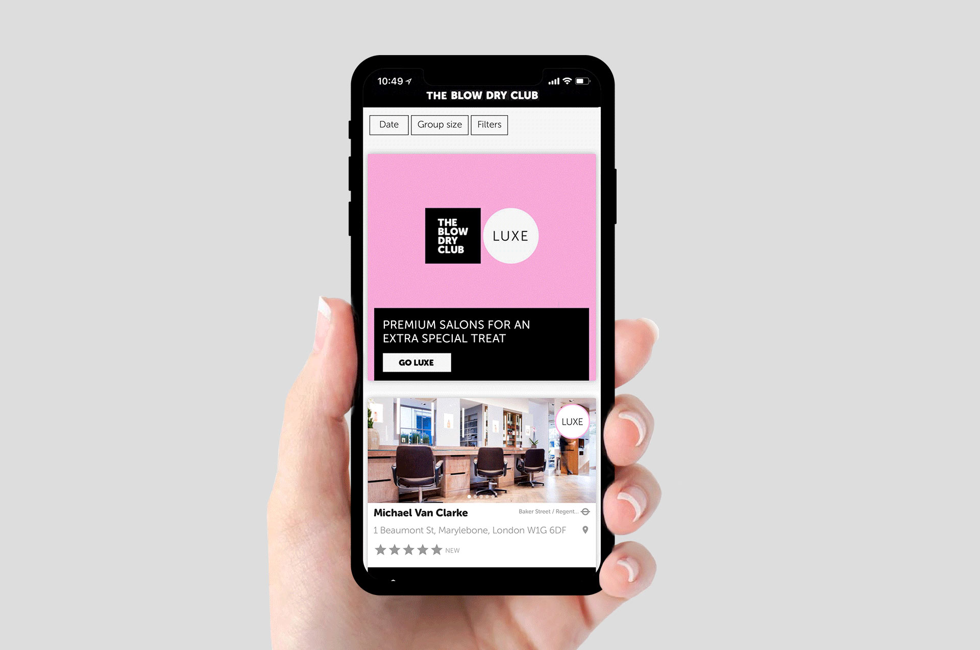 The Blow Dry Club App Screen Design